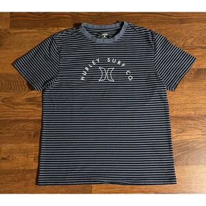 Hurley Surf Co Mens Striped Graphic T-Shirt Blue Black Short Sleeve Size M
